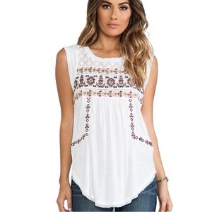 Free People Reckless Abandoned Embroidered White Sleeveless Boho Top Size Medium